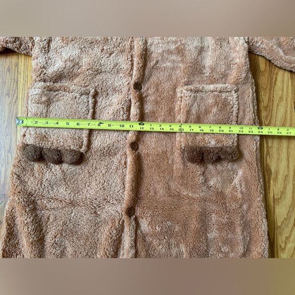 NWOT Cozy Brown Bear Hoodie Robe with Orange Accents - Picture 12 of 12